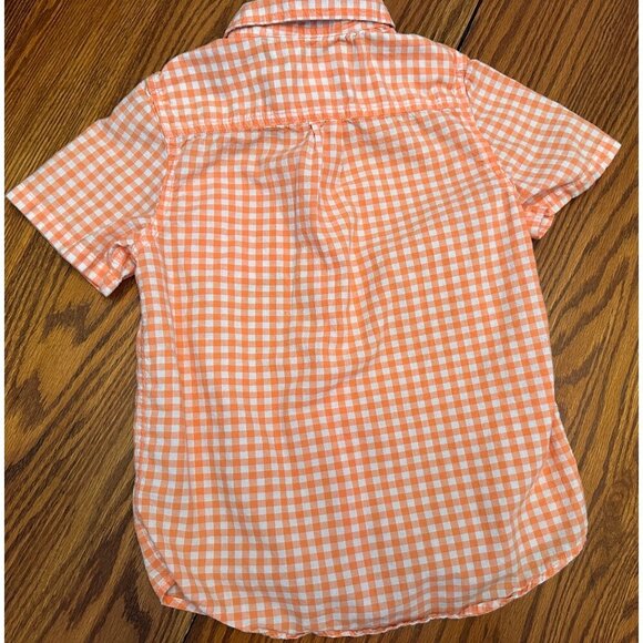 cat & jack orange and white check plaid short sleeve button down shirt - Picture 3 of 4